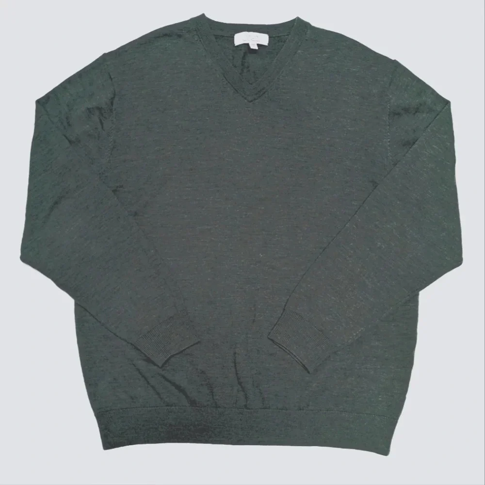 Turnbury Heather Green Large 100% Extra Fine Merino Wool Crewneck Large